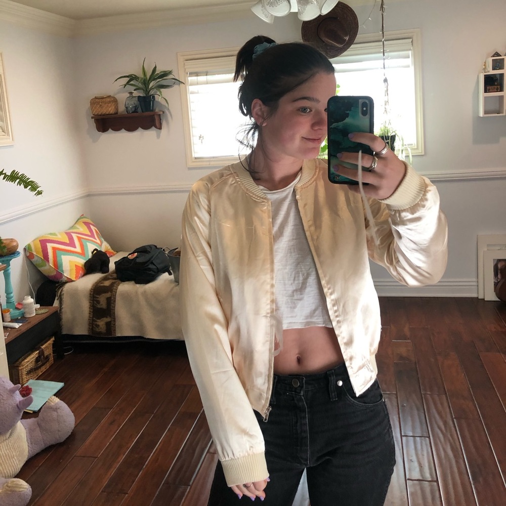 Satin white bomber jacket